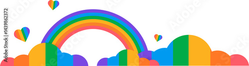 Colorful rainbow and cloud with hearts, pride month background decoration border design, PNG file no background