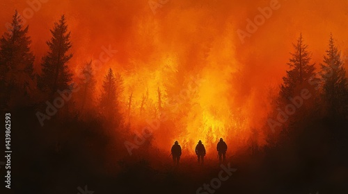 Courageous Firefighters Battling Intense Wildfire in Forest Area