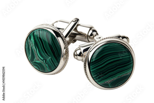 Silver Malachite Cufflinks in Real-life Isolated On White Background