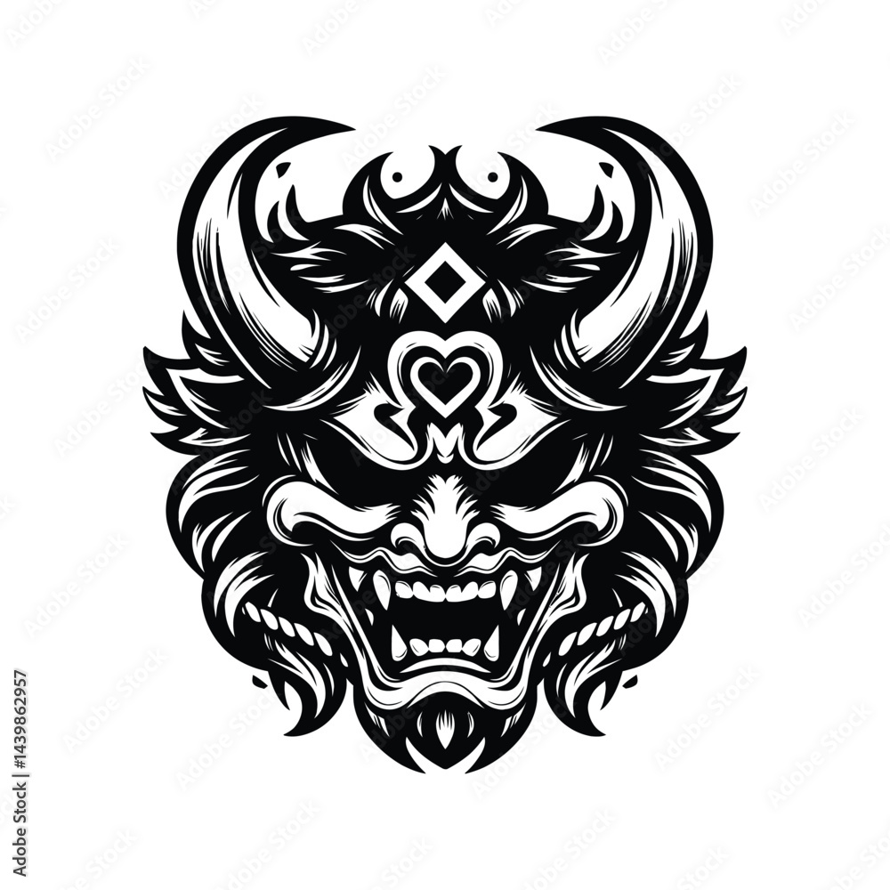Fototapeta premium Demon Mask Vector Illustration in Black and White