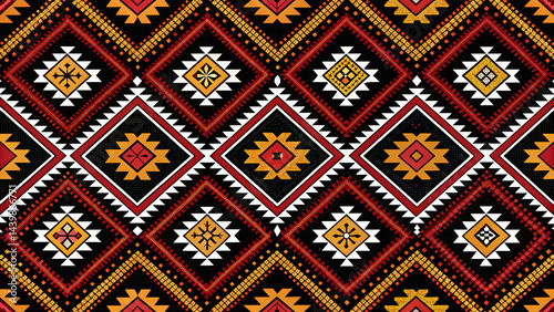 Seamless Tribal Ethnic Geometric Pattern – Colorful Vector EPS Background in Aztec Style