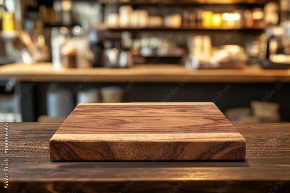 Fototapeta premium Wood Table Food. Empty Wooden Surface for Displaying Products on Blurred Background