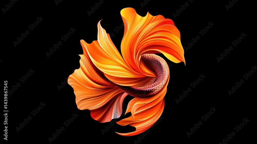 Vibrant orange betta fish tail in a dynamic swirl