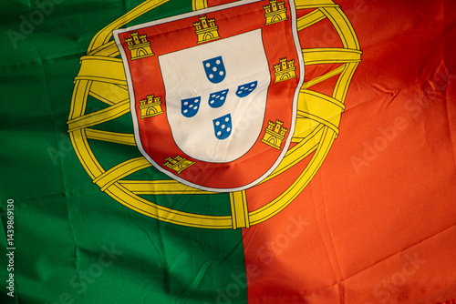 close view of the green and red portuguese flag detail of the flag of portugal