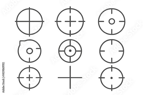 Collection of line style web icons featuring concentric circles and crosshairs for user interface design