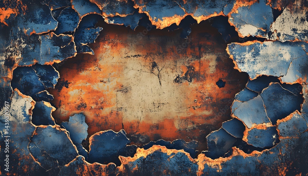 Cracked and peeling paint revealing a layered rusty surface texture
