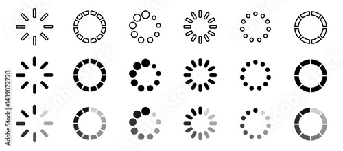Loading bar icons. Set loading bar progress icon. Circle loader collection. Loading status on white background. Vector illustration.