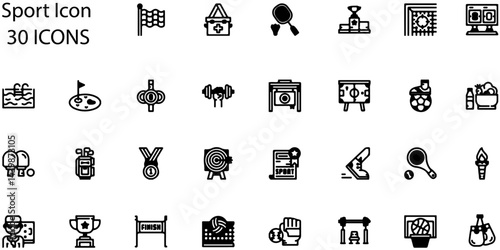 Vector Sport Icons Set. 30 Minimalist Athletic Symbols for Sports Designs.