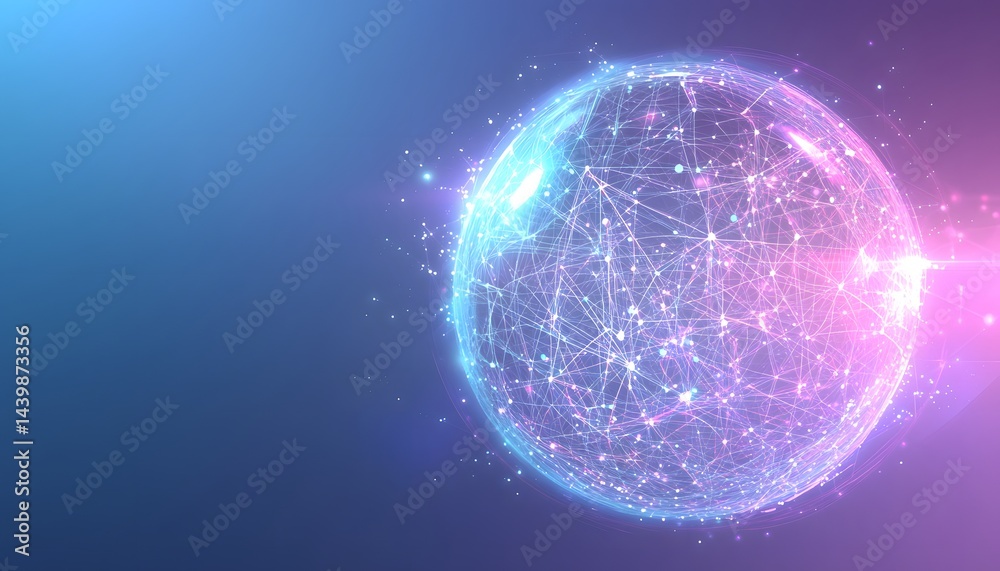 Obraz premium A glowing sphere with connected lines and particle effect