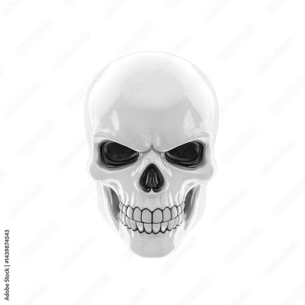 Obraz premium Glossy White Human Skull, Front View, 3D Render