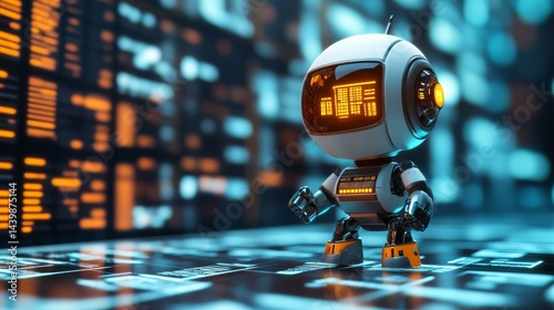 Futuristic robot interaction in digital environment technology concept virtual space