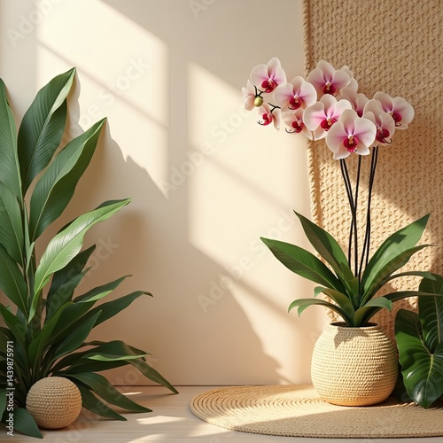 Image of orchids in a pot in the interior