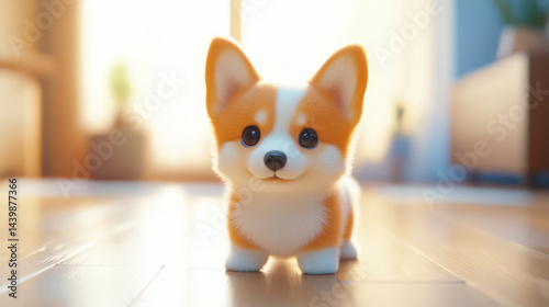 Cute corgi puppy playing indoors home photography cozy environment close-up adorable pets