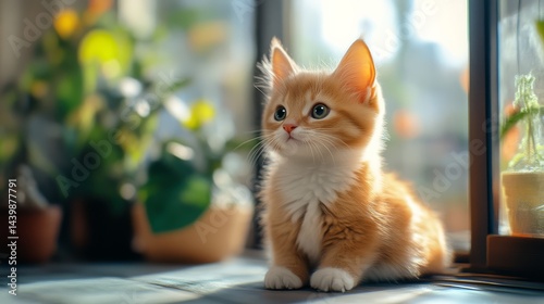 Curious kitten exploring indoor space cozy home pet photography bright environment close-up view