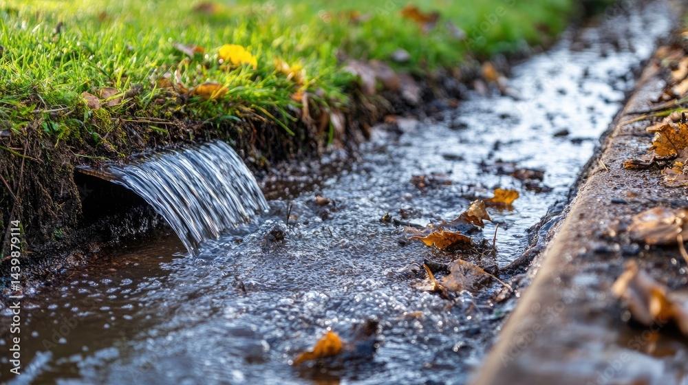 Obraz premium Gutter filled with debris causing overflow and water leakage