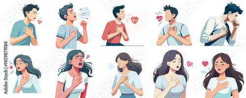 Chest Pain & Heart Attack Symptom Illustrations Set
