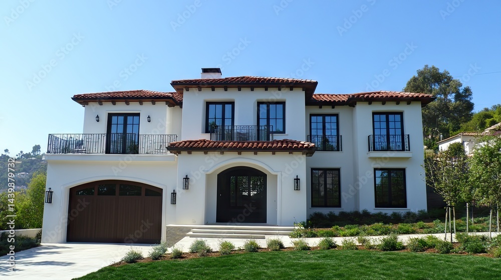 Fototapeta premium Hairline cracks along exterior stucco finishes from shrinkage