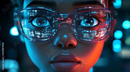 Futuristic character digital city portrait neon environment close-up technology concept