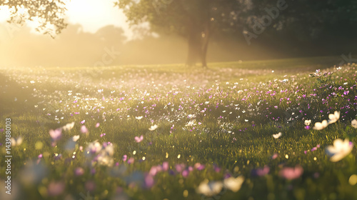 Wallpaper Mural Sunset Landscape: Serene Flower Field at Golden Hour Torontodigital.ca