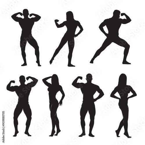 Six Muscular Bodybuilder Silhouettes Men and Women Posing