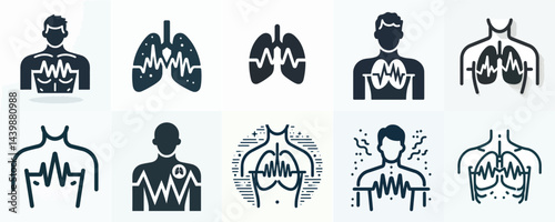 Vector Icons Set: Human Lungs and Respiratory System