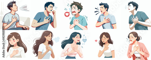 Chest Pain & Heart Attack Symptom Illustrations Set