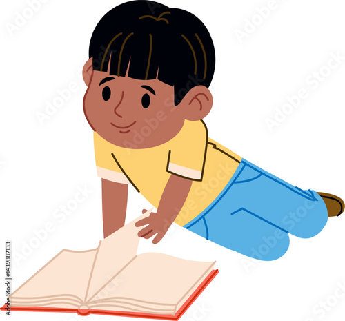 Child Reading Book Simple Style