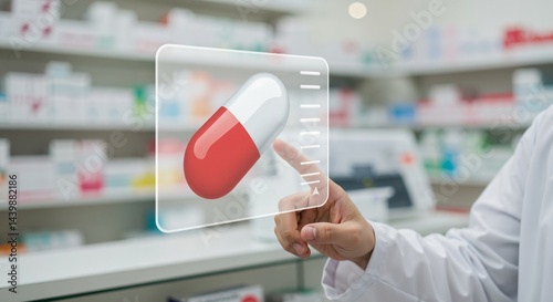 Wallpaper Mural Pharmacist in White Coat Interacting with Digital Pill Display at a Modern Pharmacy, Showcasing Innovative Healthcare Technology Torontodigital.ca
