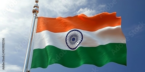 Indian Flag Waving Illustration of the National Flag of India with Saffron, White and Green Stripes