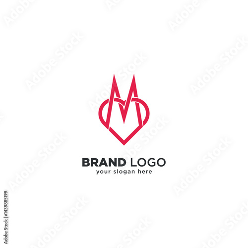 Creative M Letter Heart Logo - Modern Love Branding Symbol.