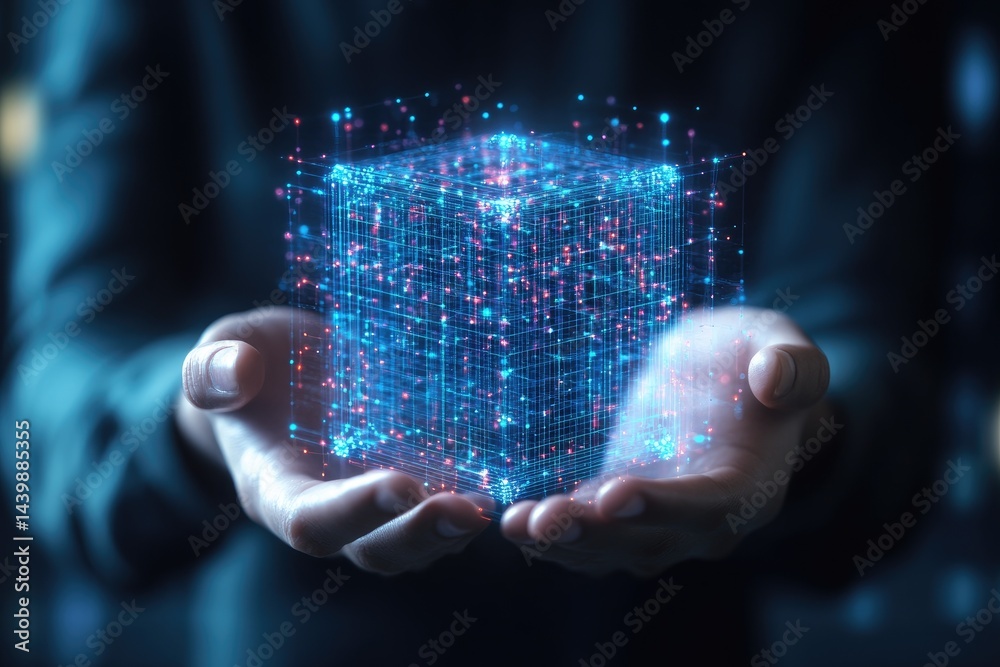 Holographic Cube in Hands Holographic Cube in Hands