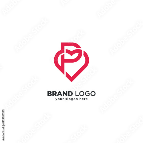 Creative P Letter Heart Logo - Modern Love Branding Symbol.