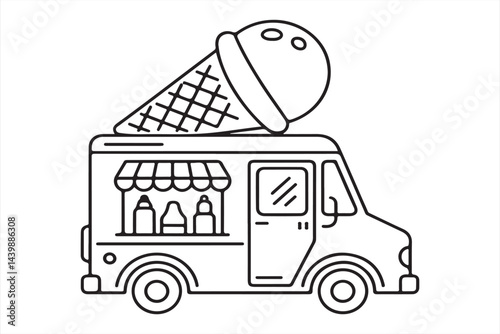 Illustrated Ice Cream Truck Icon for Catering and Vendor-Related Projects