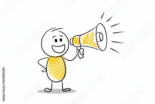 Simple figure holding a megaphone, conveying a message.