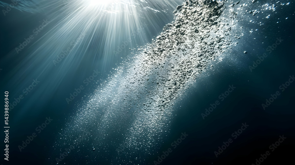 Underwater Bubbles and Sunbeams: A Deep Ocean Scene Underwater Bubbles and Sunbeams: A Deep Ocean Scene