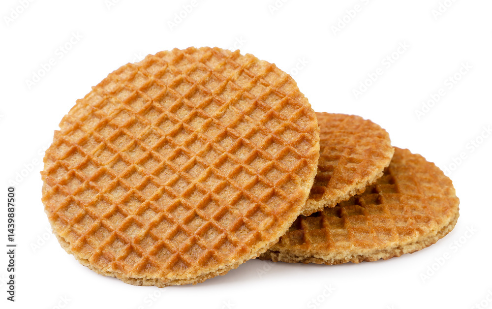 Pile of round waffles close-up on a white background. Isolated Pile of round waffles close-up on a white background. Isolated