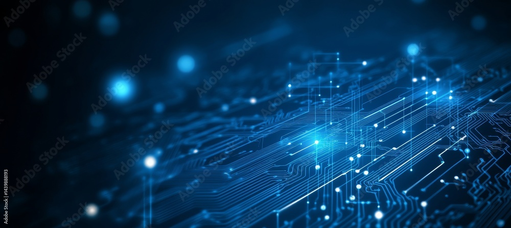 Abstract Blue Glowing Lines And Shapes - Technology Circuit Board, Telecommunication Network Image