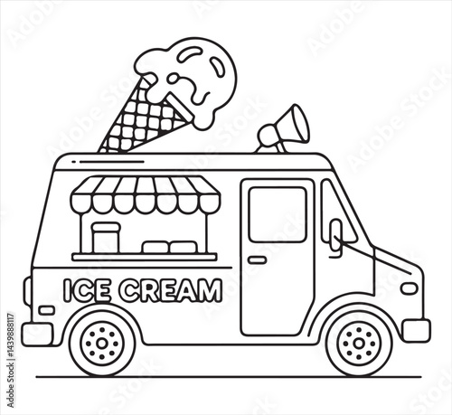 Black and White Ice Cream Truck Illustration for Food and Drink Promotions