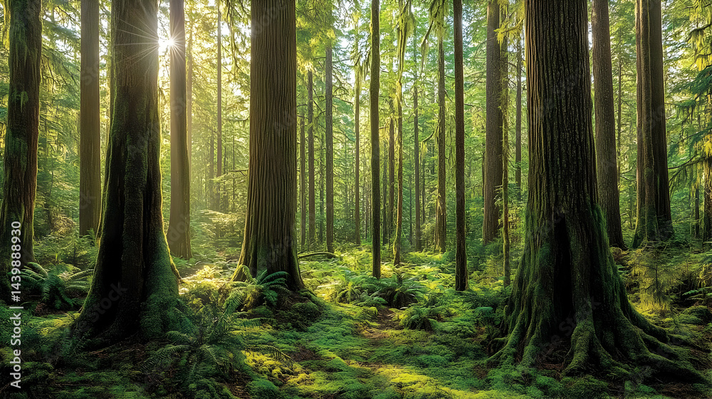 Obraz premium Sunlit Forest Path: A Tranquil Nature Scene