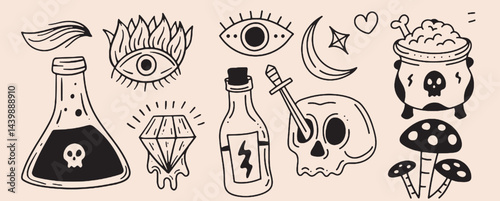 Hand-drawn vintage mystical and magic symbols illustration