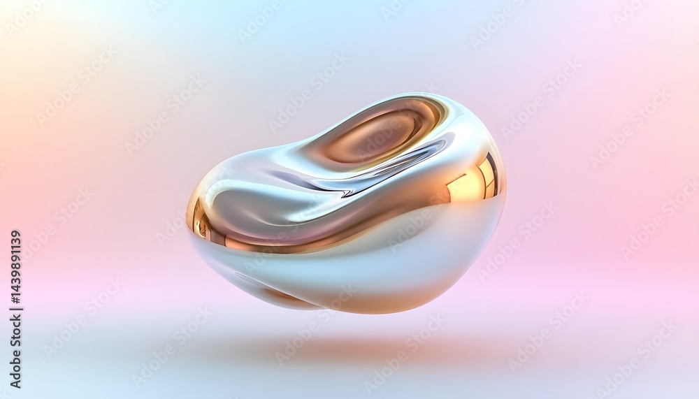 A floating abstract metallic form with gradients and reflections A floating abstract metallic form with gradients and reflections