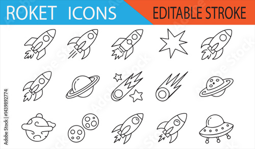 Astrological and Space Exploration Icons for Scientific Illustrations