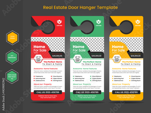 Real estate agency business door hanger template design