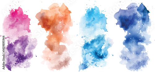 Set of watercolor blobs, splashes isolated on white and transparent background. elements on a round background for artistic projects and creativity