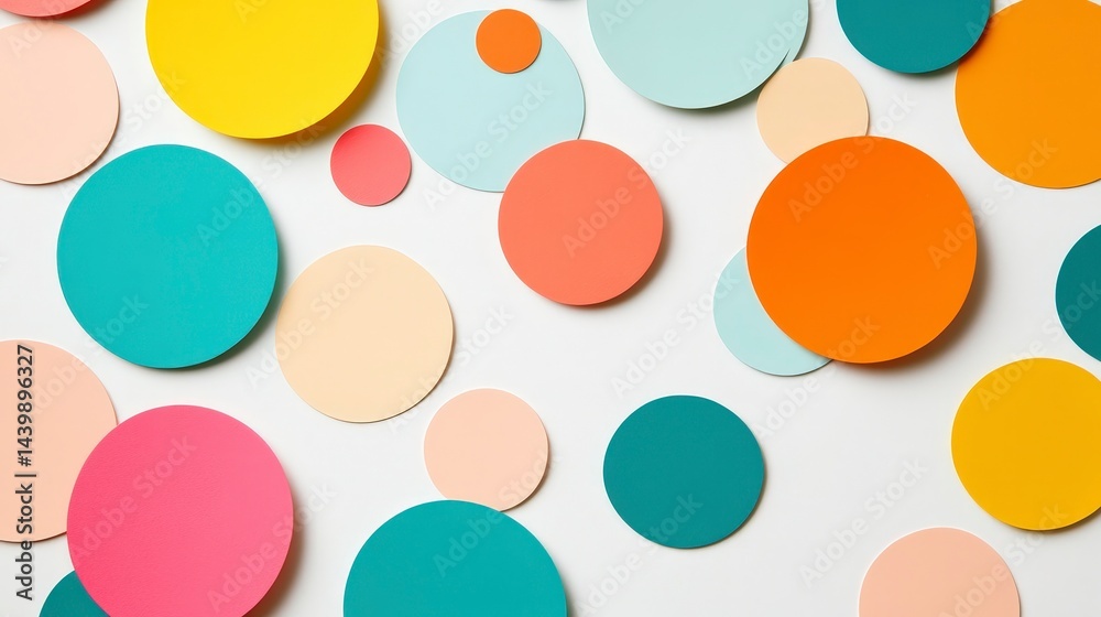 Colorful Circular Stickers Arranged in a Playful Pattern on a White Background Colorful Circular Stickers Arranged in a Playful Pattern on a White Background