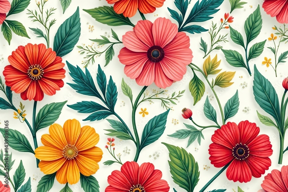 Nature-inspired floral design, continuously repeating , textile, nature Nature-inspired floral design, continuously repeating , textile, nature