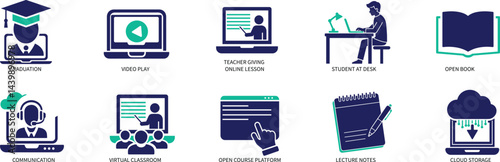 Online Learning Icon Set Flat Minimal Design