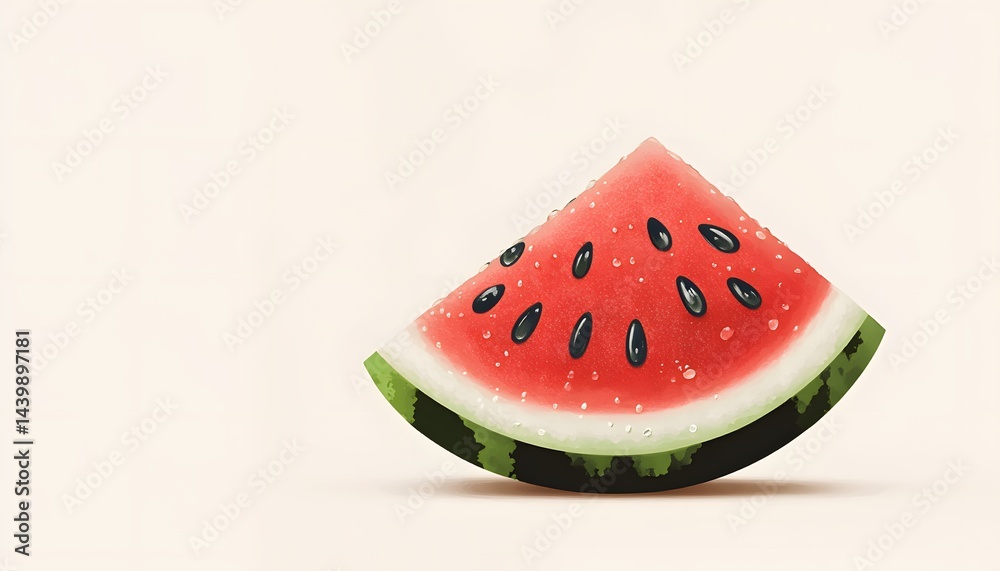 A Freshly Cut Slice Of Watermelon Against A Neutral Background
