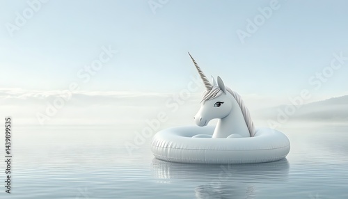 Obraz na płótnie A white unicorn floating on the water in an inner tube w salonie