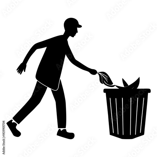 Silhouette vector art illustration of throwing garbage in a dustbin